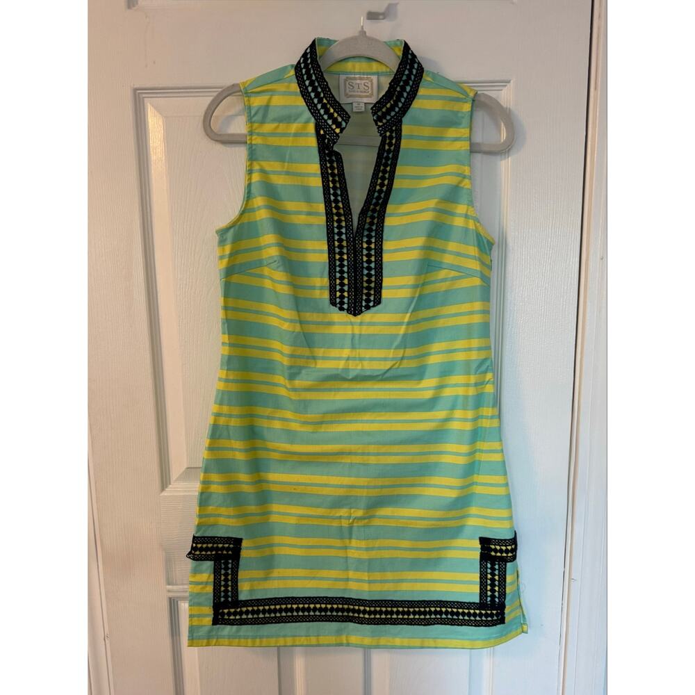 STS Sail to Sable Unique Sleeveless Striped Dress with Embroidered Trim Size M